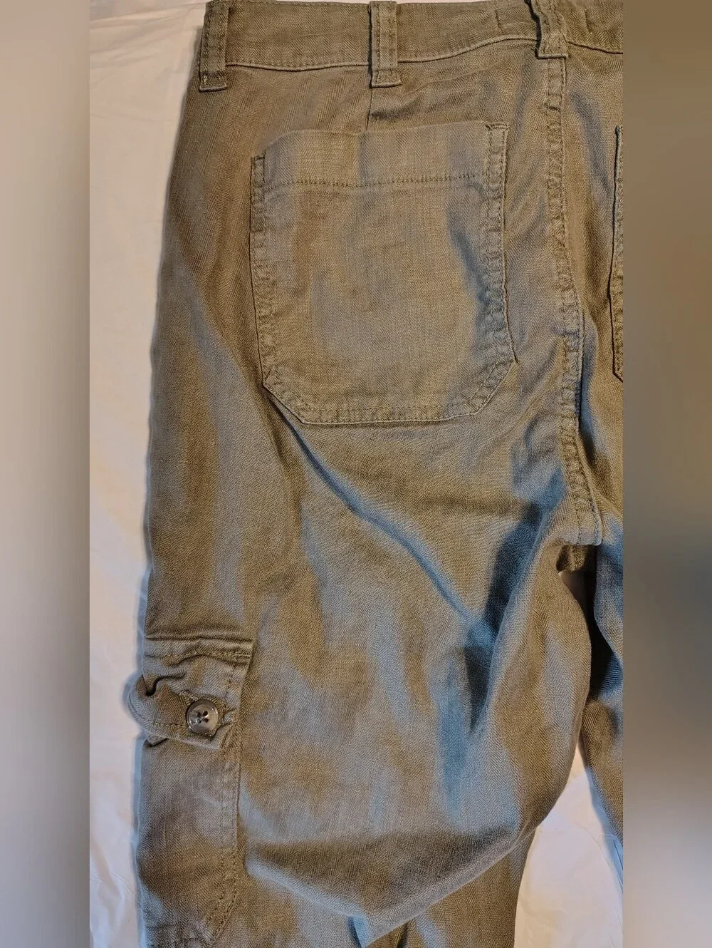 Evereve Olive Linen Blend Cargo Cropped Joggers Size 27